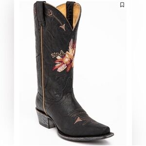 Shyanne Black Heeled Boots with Floral Embroidery